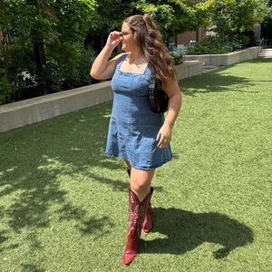 Abercrombie & Fitch Denim Blue Mini Dress The A&F Mila Squareneck Denim Dress